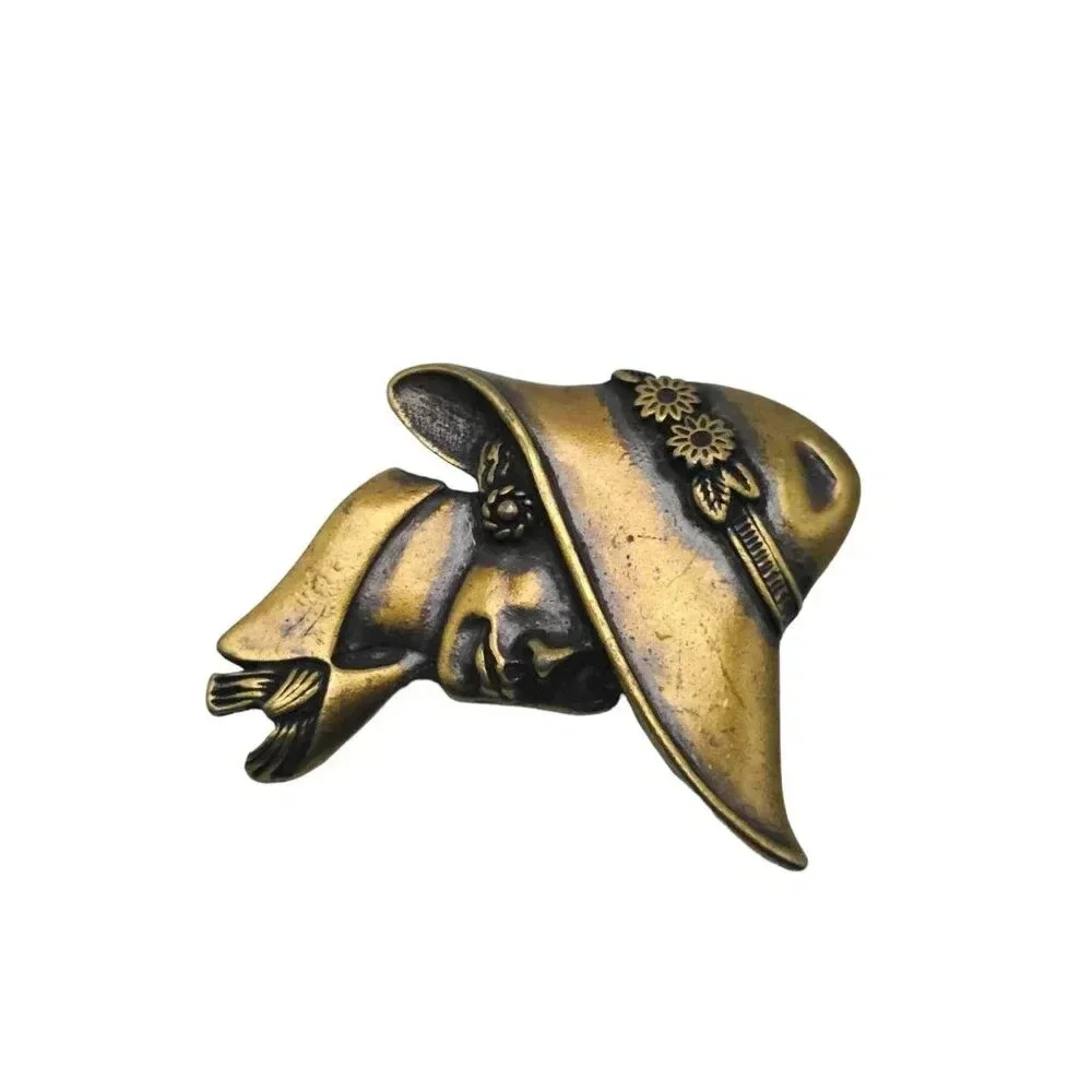 Torino Woman in a Hat Brooch Pin Two Tone Vintage